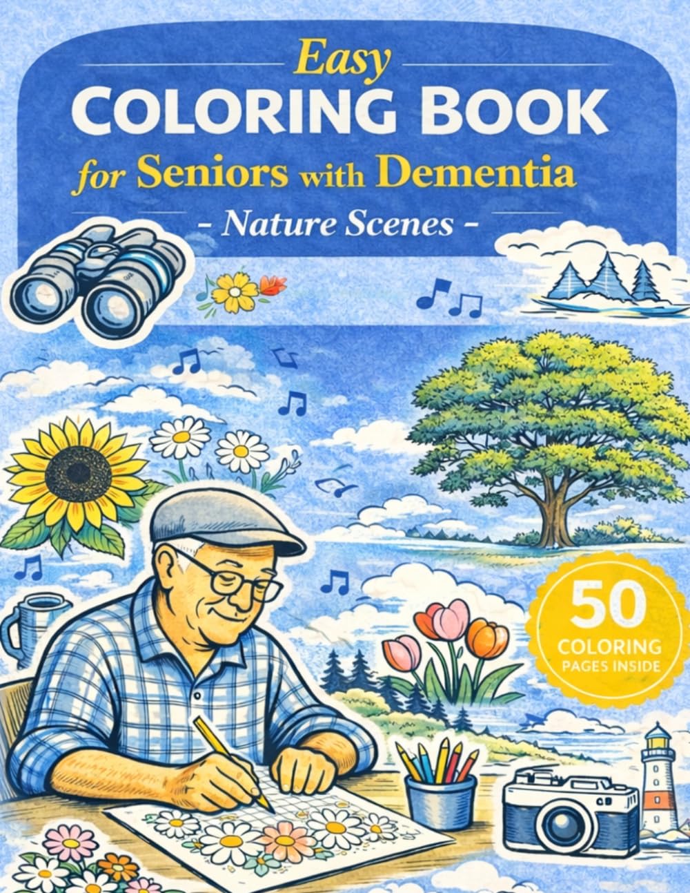 Easy Coloring Book for Seniors with Dementia - Nature Scenes