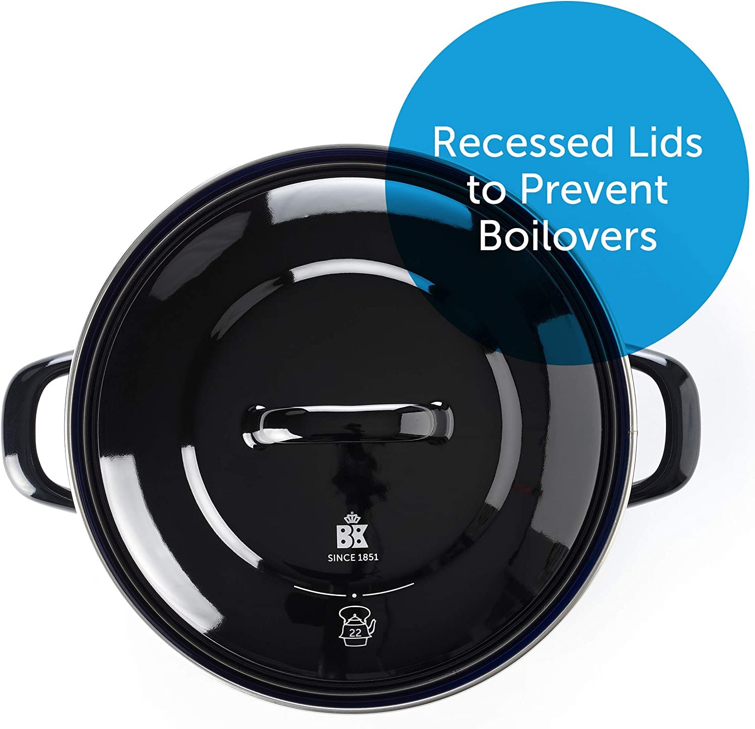 BK Indigo Cacerola Tradicional Holandesa con Esmalte Alemán y Tapa con Revestimiento Cerámico Antiadherente sin PFAS, 24 cm/4,2 Litros, Inducción, Apta para Lavavajillas y Horno, Negra
