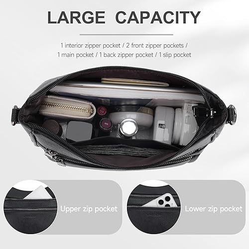 Miniatura 3 de Bolsos cruzados para mujeres, cartera de cuero moderno con múltiples bolsillos, bolsos de hombro con correa de guitarra ajustable