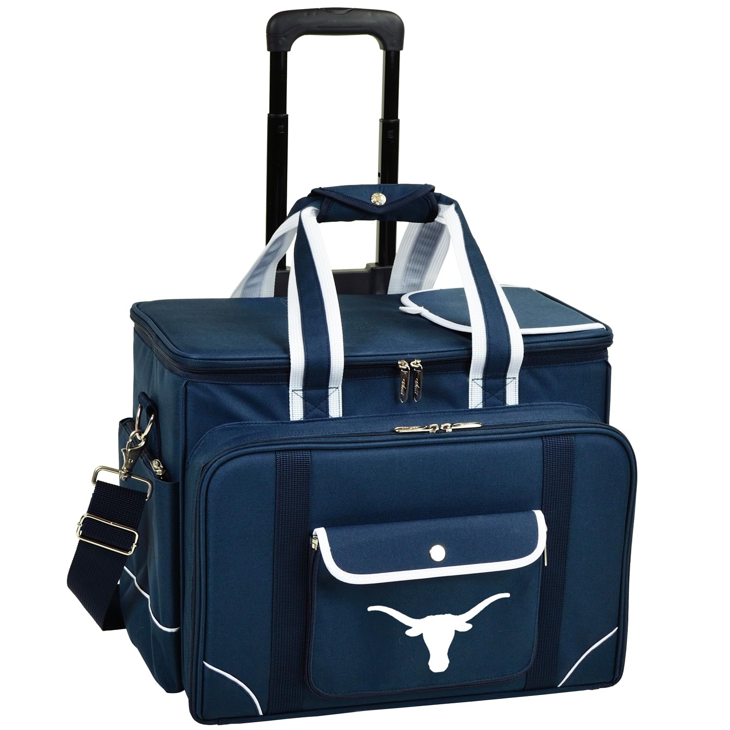 Texas University at Austin Licensed Longhorns Insulated Picnic Cooler on Wheels with Service for 4- Designed & Assembled in The USA