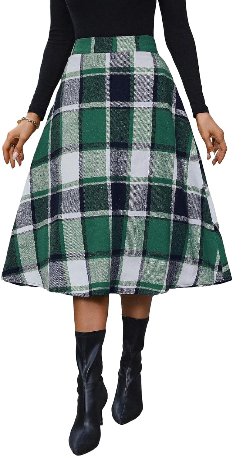 Plaid Skirts for Women High Waist Wool Skirts A-Line Tartan Midi Skirts - Image 4