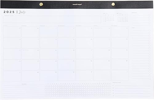 russell+hazel Calendario de escritorio 2025, parte superior de cuero vegano de 11 x 17 pulgadas, remache dorado y bordes dorados, calendario 2025 de