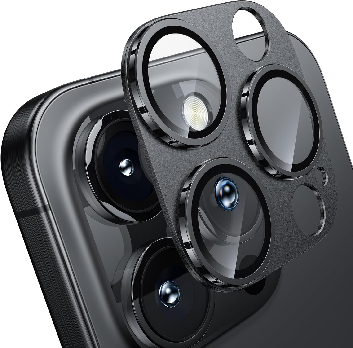 WSKEN for iPhone 16 Pro/iPhone 16 Pro Max Camera Lens Protector - Matte [Shatterproof Test] 9H Tempered Glass Camera Screen Protector Scratch Resistant Metal Ring Cover Accessories Black Titanium