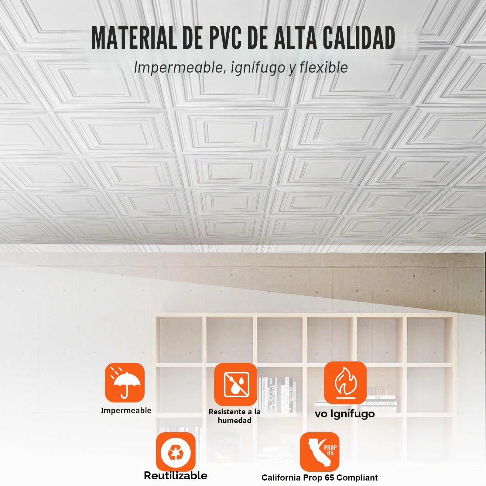 VEVOR Paneles para Techo Suspendidos, Paquete de 12, Láminas de PVC de Primera Calidad, Fácil Instalación/Corte, Plástico, para Decoración del Hogar/Oficina, Patrón de Clavijas Blancas, 605 x 605 mm