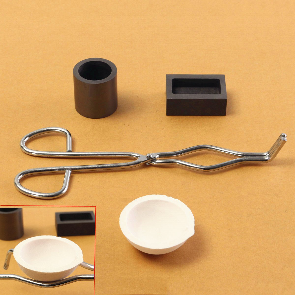 Kit Fusione Metalli - 2 Crogioli In Grafite, Pinze, Coppella E Stampo Per Lingotti, Ideale Per Gioielli - Foto 8