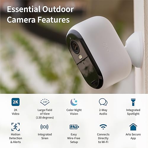 Miniatura 9 de Arlo Essential 2K - Cámara de seguridad para exteriores (2 generación), paquete de 3, cámara inalámbrica para exteriores e interiores, foco
