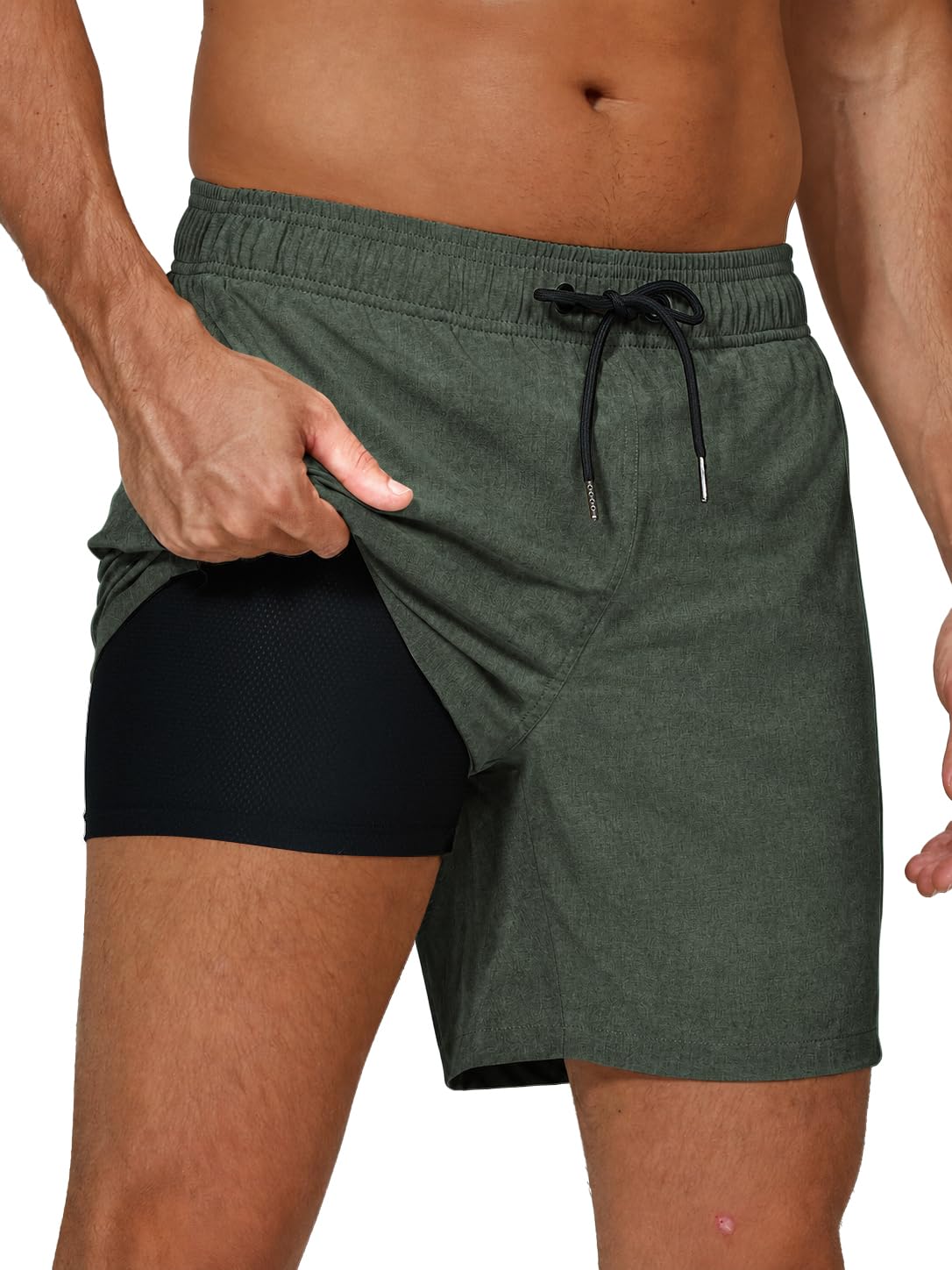 Arcweg Costume da Bagno da Uomo con Boxer Slip Foderato Pantaloncini da Bagno Fodera a Compressione 2 in 1 Pantaloncini da Spiaggia con Tasca con Cerniera Surf