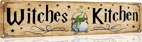 Miniatura 1 de Letrero de metal con texto en inglés Park Your Broom con texto en inglés Stay for a Spell (Stay for a Spell) para cocina, hogar, Halloween, pared,