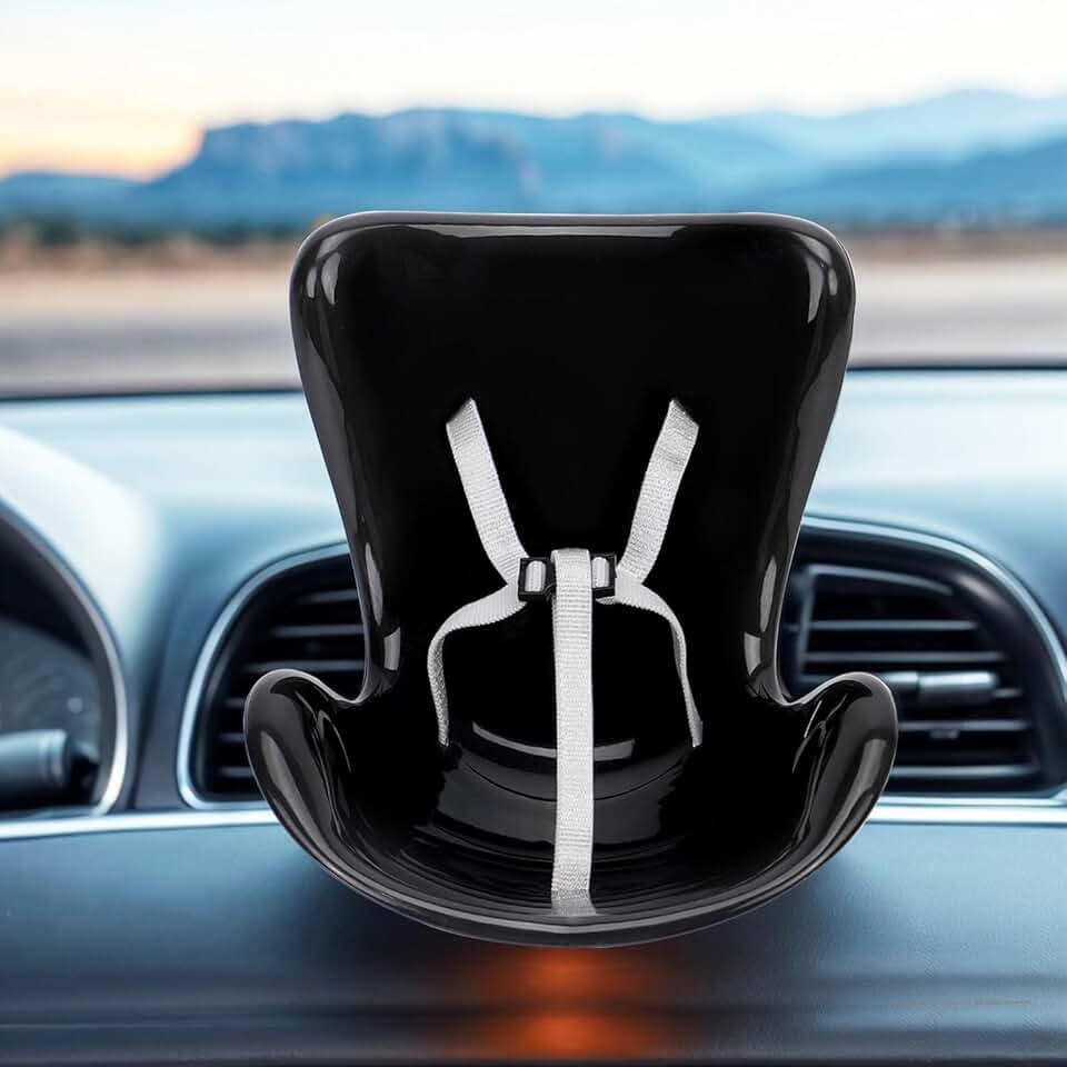 娃娃汽車座椅相容於Labubu，10-17cm盲盒玩具通風夾，安全座椅帶可調式安全帶和氣流友好設計，汽車裝飾（不含娃娃）（黑色）