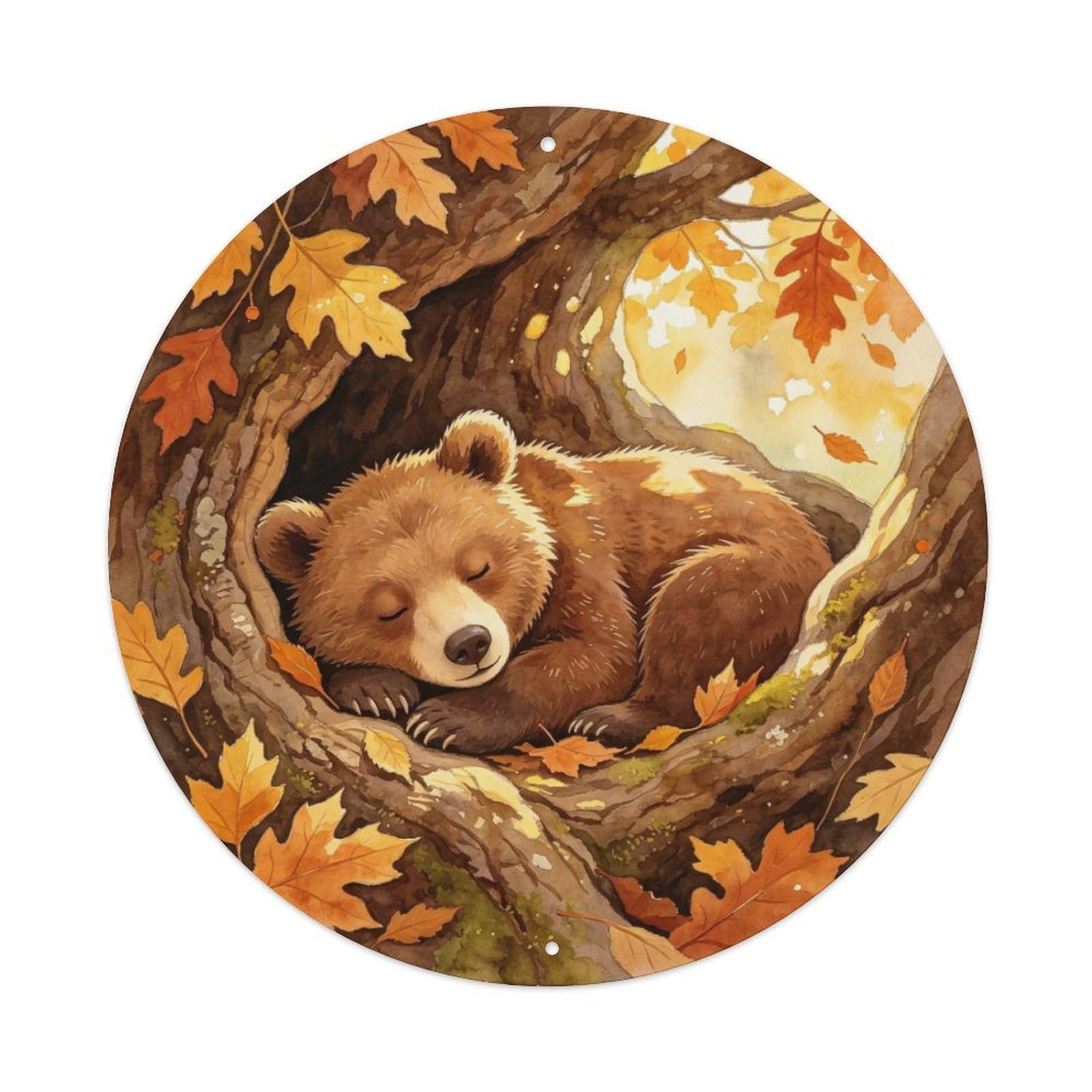 Sleeping Bear Cub Metal Tin Sign Plaque