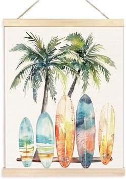 BESERH Coastal Surf Wall Art, Summer Beach Tropical Poster Hanger Frame, Summer Surfing Beachy Room Decor Aesthetic, Beach Signs Wall Decor, 12x16 Inches