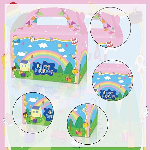 Miniatura 5 de YOOUUQIAN Decoraciones de feliz cumpleaños de cerdo de dibujos animados, 12 unidades, cajas de regalo de fiesta de cumpleaños de cerdo rosa animé