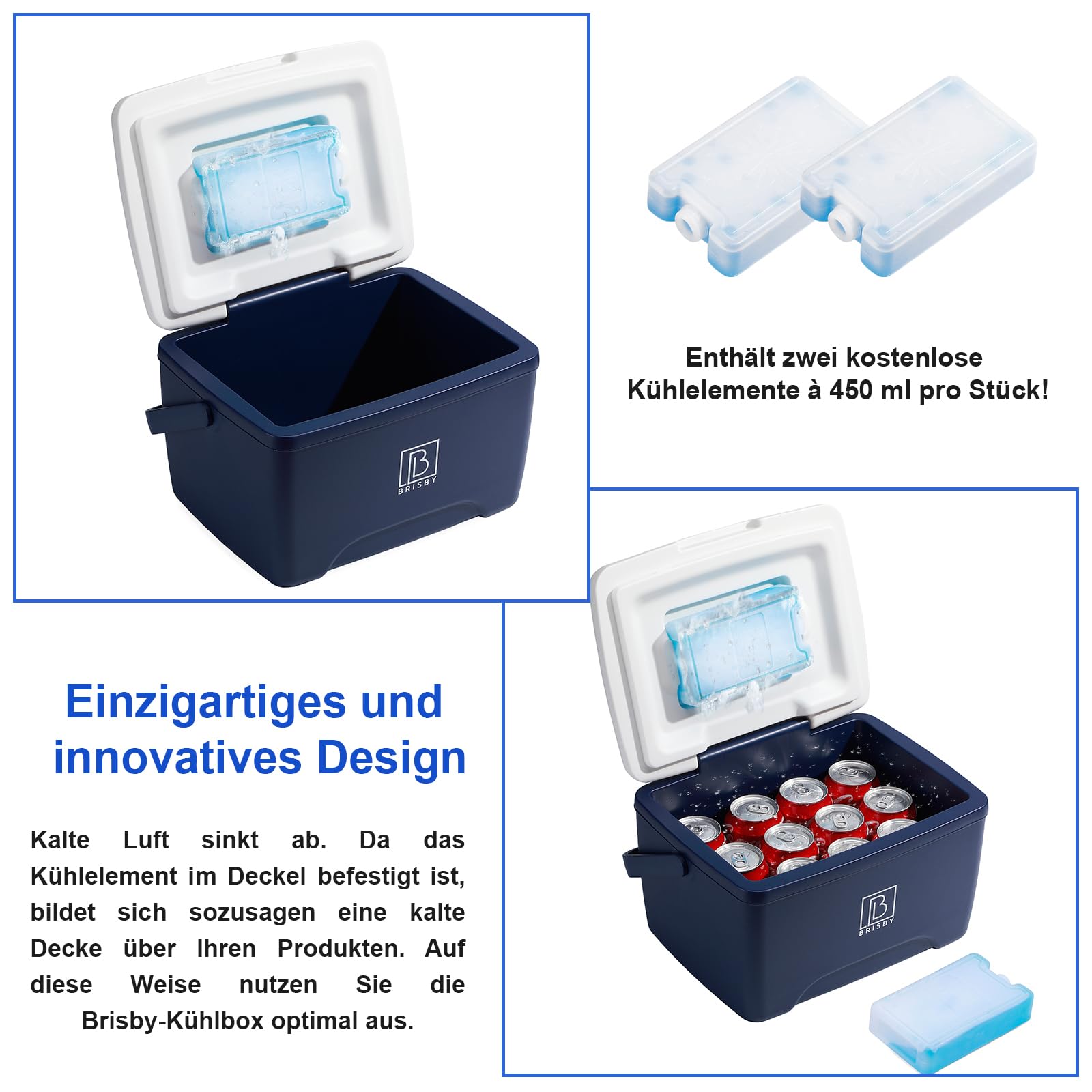 Brisby Kühlbox 8 Liter - 18 Stunden warm - 40 Stunden kühl - Inklusive 2 große Kühlelemente 450 ML -Kühltasche für Arbeit, Camping, Grillen oder Urlaub – BPA-frei