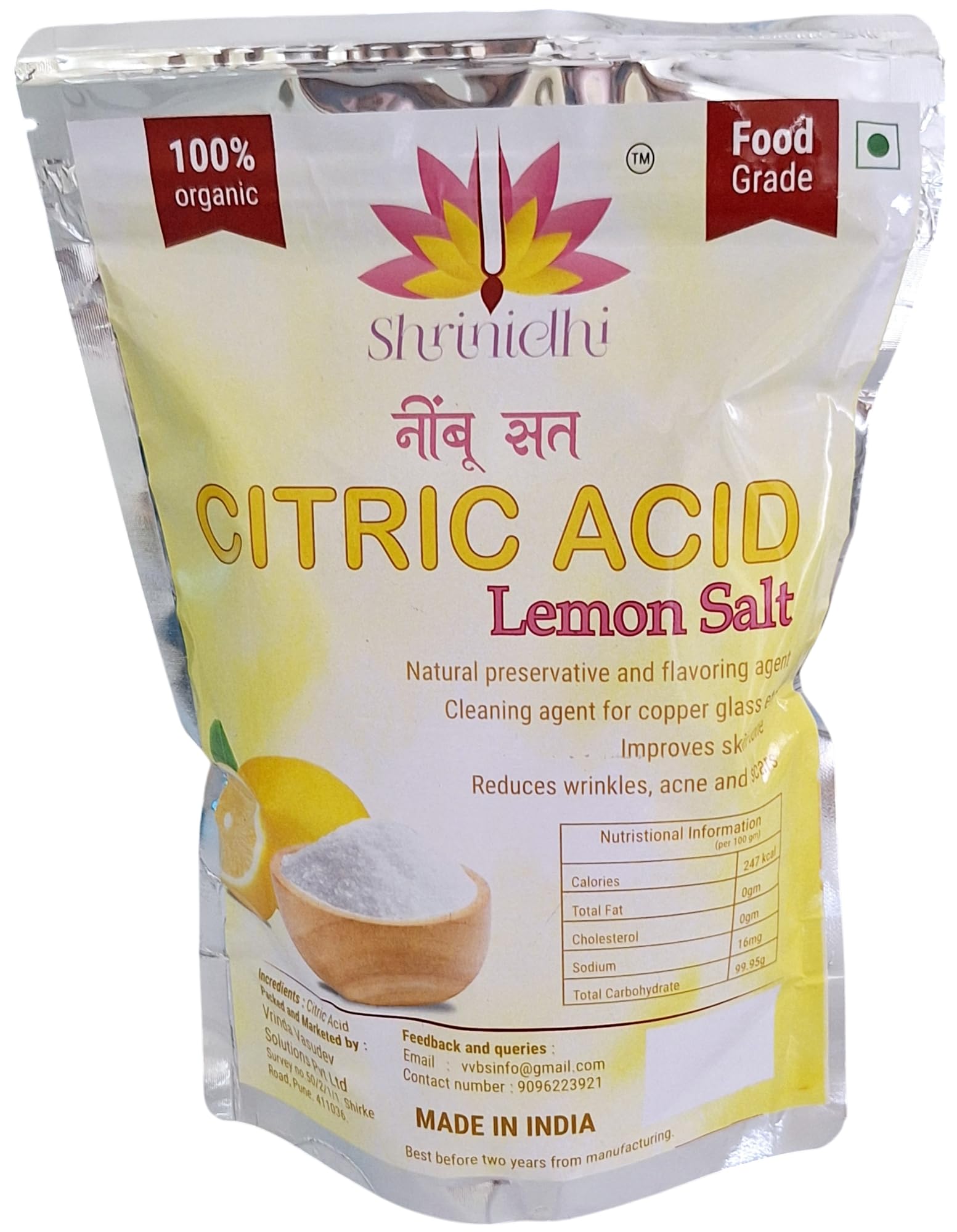 SHRINIDHI Pure Citric Acid Powder for Cleaning - Food Grade, Nimbu Sat - Multiple Uses for Home and Kitchen - Natural Preservative and Flavoring Agent 900 gm