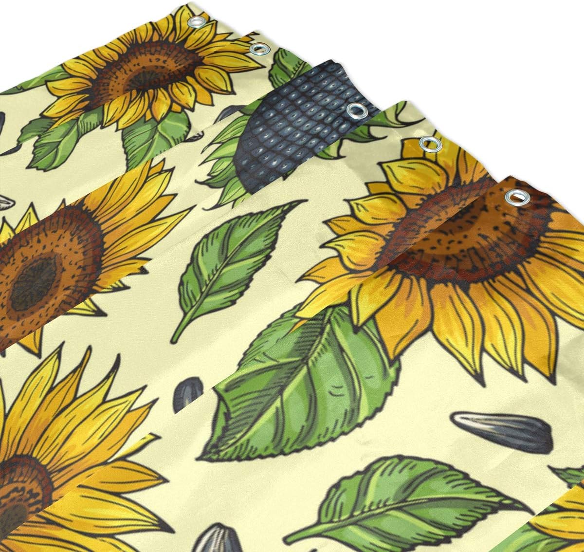 Amazon Vinisath 防水シャワーカーテン ヒマワリと黄色のひまわりイラストのシームレスパターン 浴室 目隠し 間仕切り取付簡単 カーテンリング付属 おしゃれ バスカーテン 180ｘ180cm シャワーカーテン ホーム キッチン オンライン通販