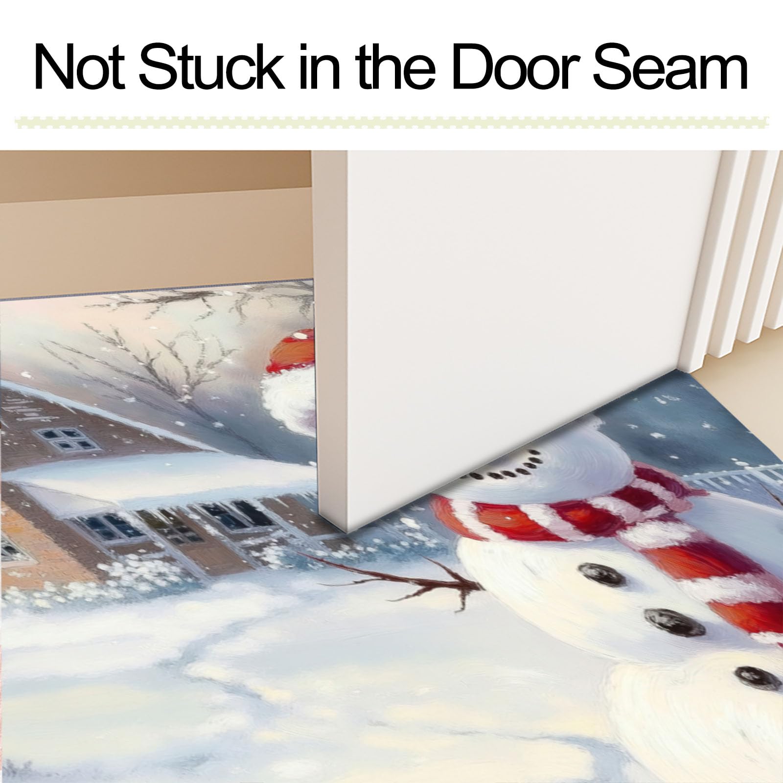 Schmutzfangmatte Innen 80x120cm, Schneemann-Holzhaus Waschbare rutschfeste Fußmatte, Retro-Winter-Schneeszene Fußmatte Eingangstürmatte für Haustür Flur Innenbereich, Weiß