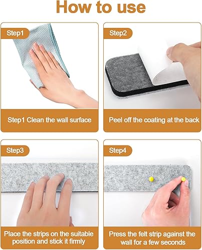 Miniatura 5 de PGRODE 8 tiras de corcho para tablones de anuncios para paredes, oficina, decoración del hogar, tablero de fieltro autoadhesivo con 50 pasadores