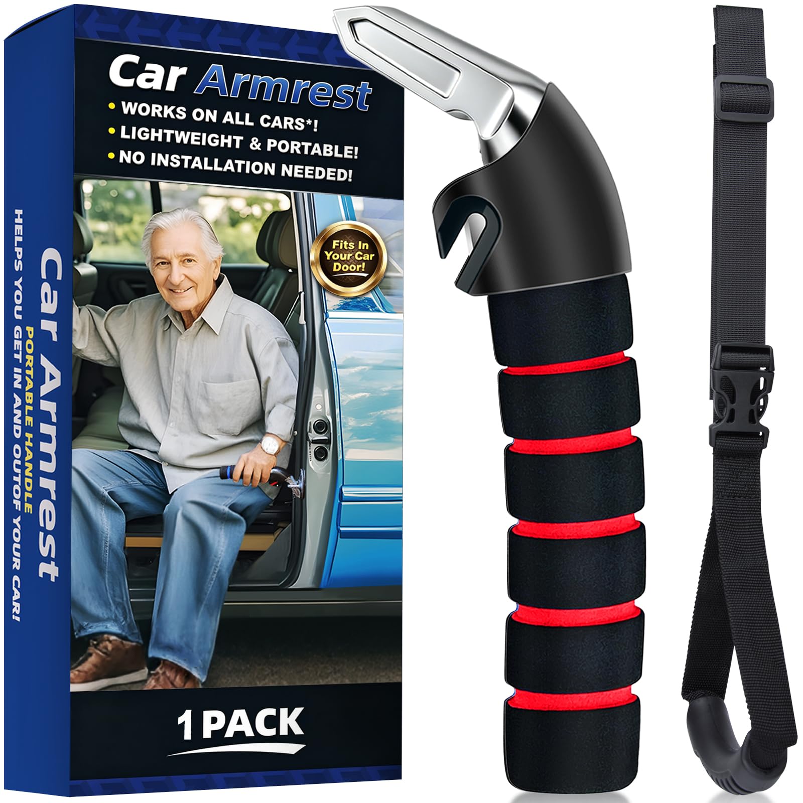 KOUNATSURI Car Handle Assist for Elderly Car Door Handle Multifunction Handle Car Door Latch Handle for Seniors and Handicapped(Red)
