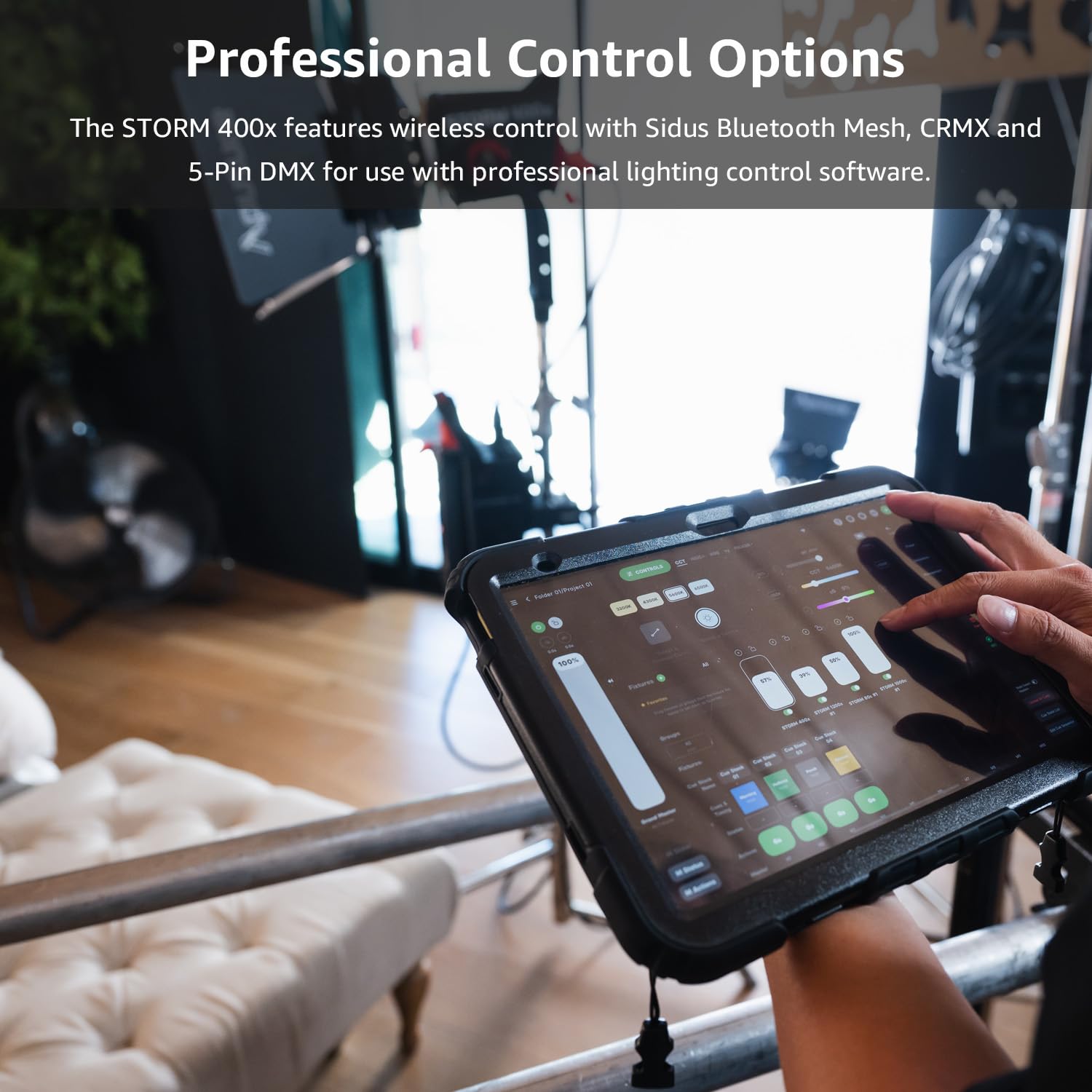 Aputure Storm 400x Luz LED 400W Bicolor Profesional, Chip Blair, IP65, CRMX, DMX512, App Sidus Link, Montura Bowens