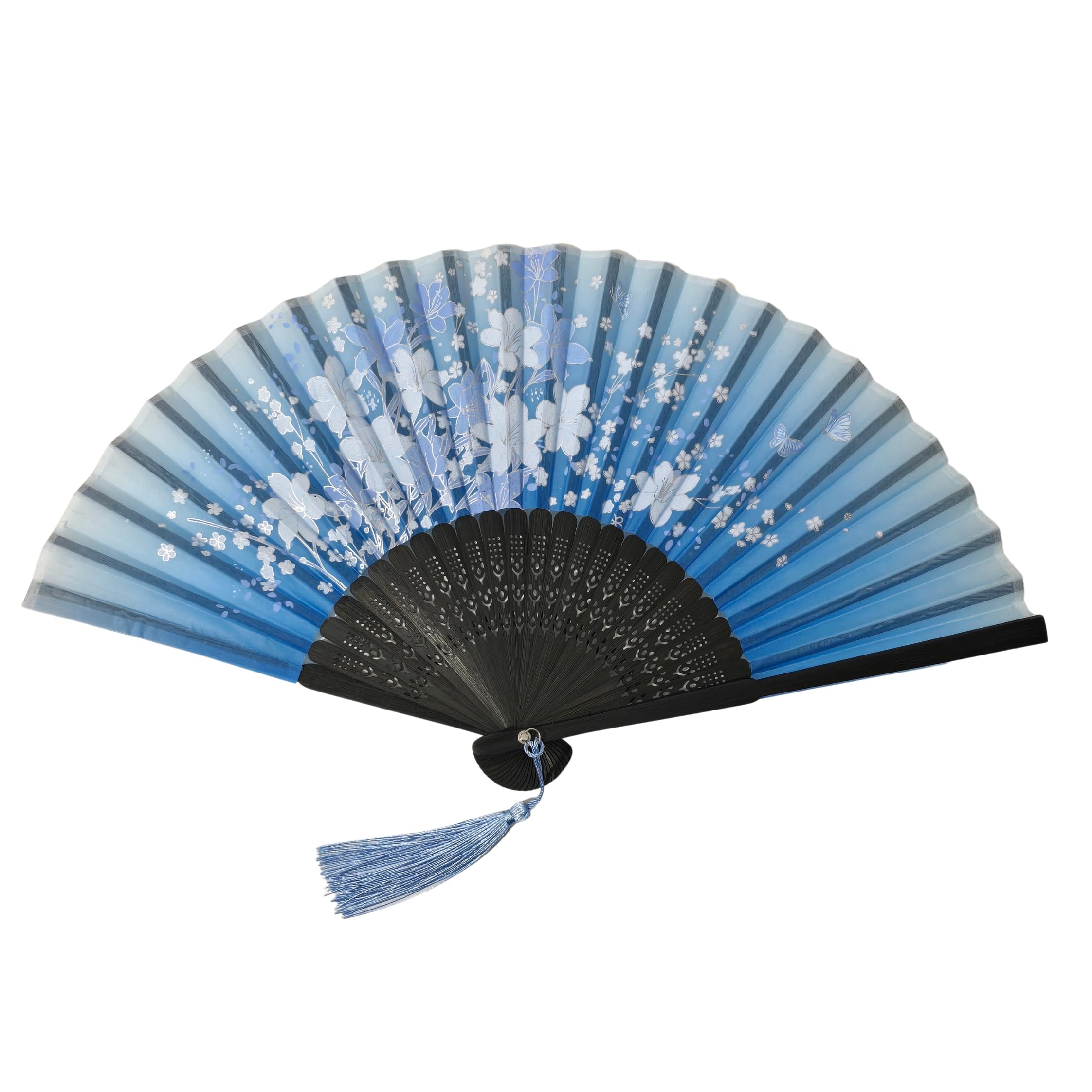 GFM® Bamboo and Silk Handheld Folding Chinese Hand Fan Wooden Wood Fans for Summer, Wedding, Party Favour etc (FLSLK-CH-22) — image 1