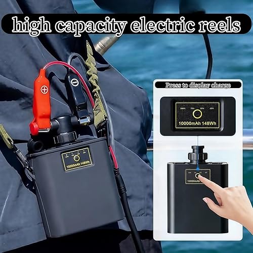 Miniatura 4 de Batería de carrete de pesca eléctrica de 14.8 V 20000 mAh, caja de aleación de aluminio con cable de 4.92 pies, compatible con carretes eléctricos