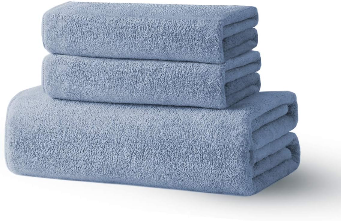 Xinrjojo 3 Piece Fade-Resistant Microfiber Super Soft Plush Highly-Absorbent Microfiber Quick-Dry Towel Sets, 1 Bath Towel 2 Hand Towels-Royal Blue