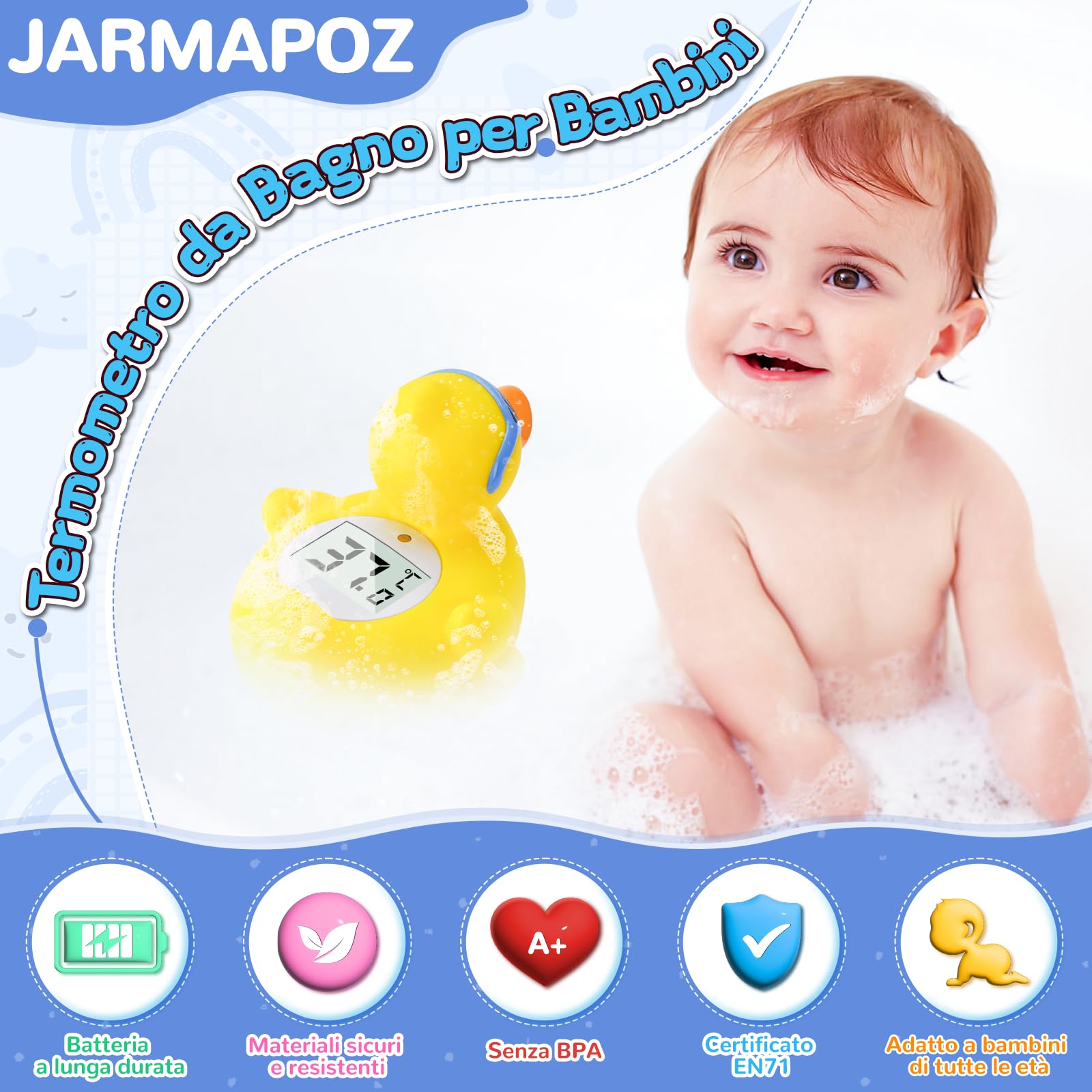Termometro da Bagno per Bambini, Convertibile tra ℉ e ℃, Termometro di Sicurezza per Neonati e per la Temperatura della Stanza, Giocattolo Galleggiante Sicuro per Vasca da Bagno