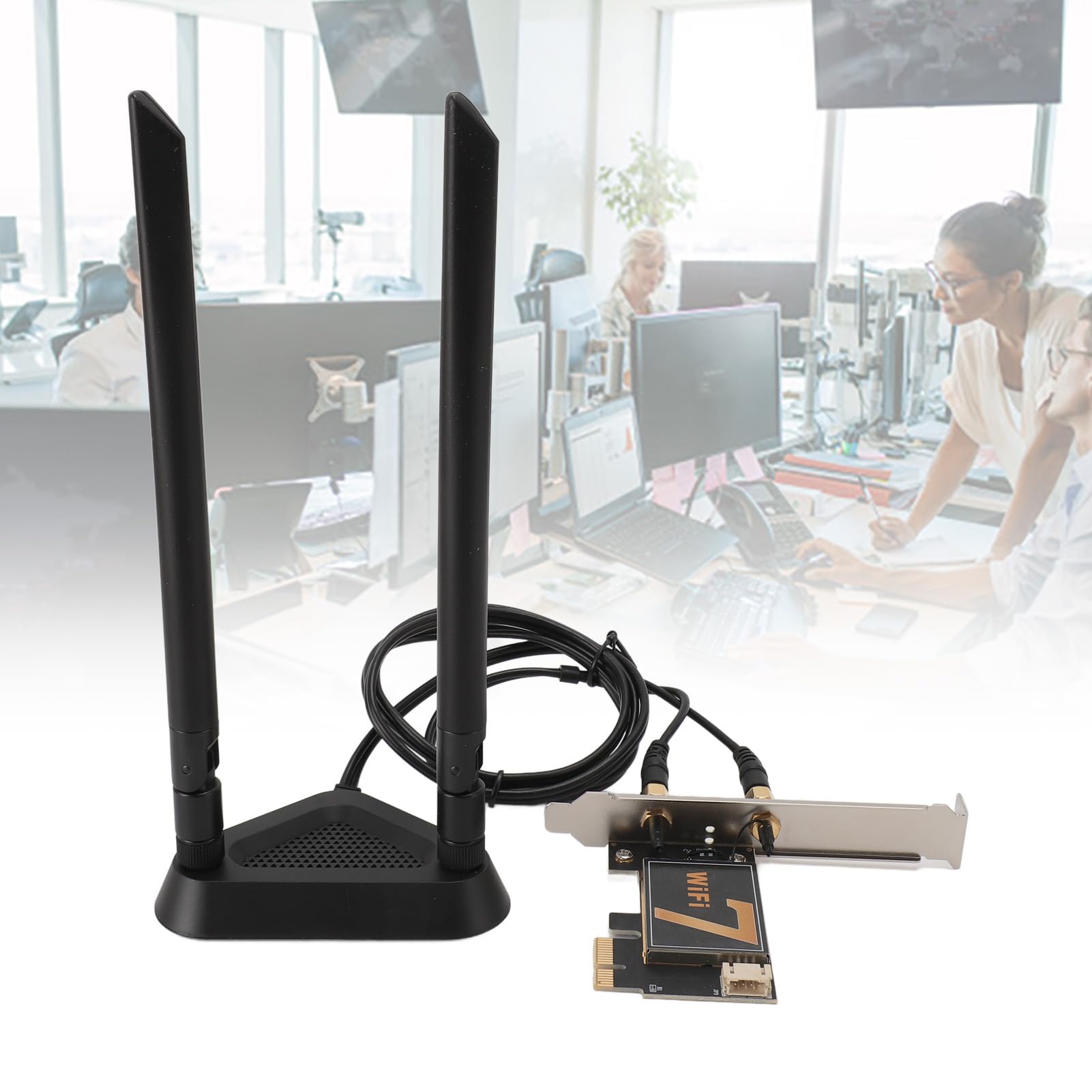 Tarjeta de Adaptador de Red WiFi, Tarjeta WiFi PCI EX1 BE200NGW 5.4 2.4 G 5G 6 G con una Antena de 8dB para Escritorio -pc (Sin Base de Antena) (con Base de Antena extendida Desmontable)
