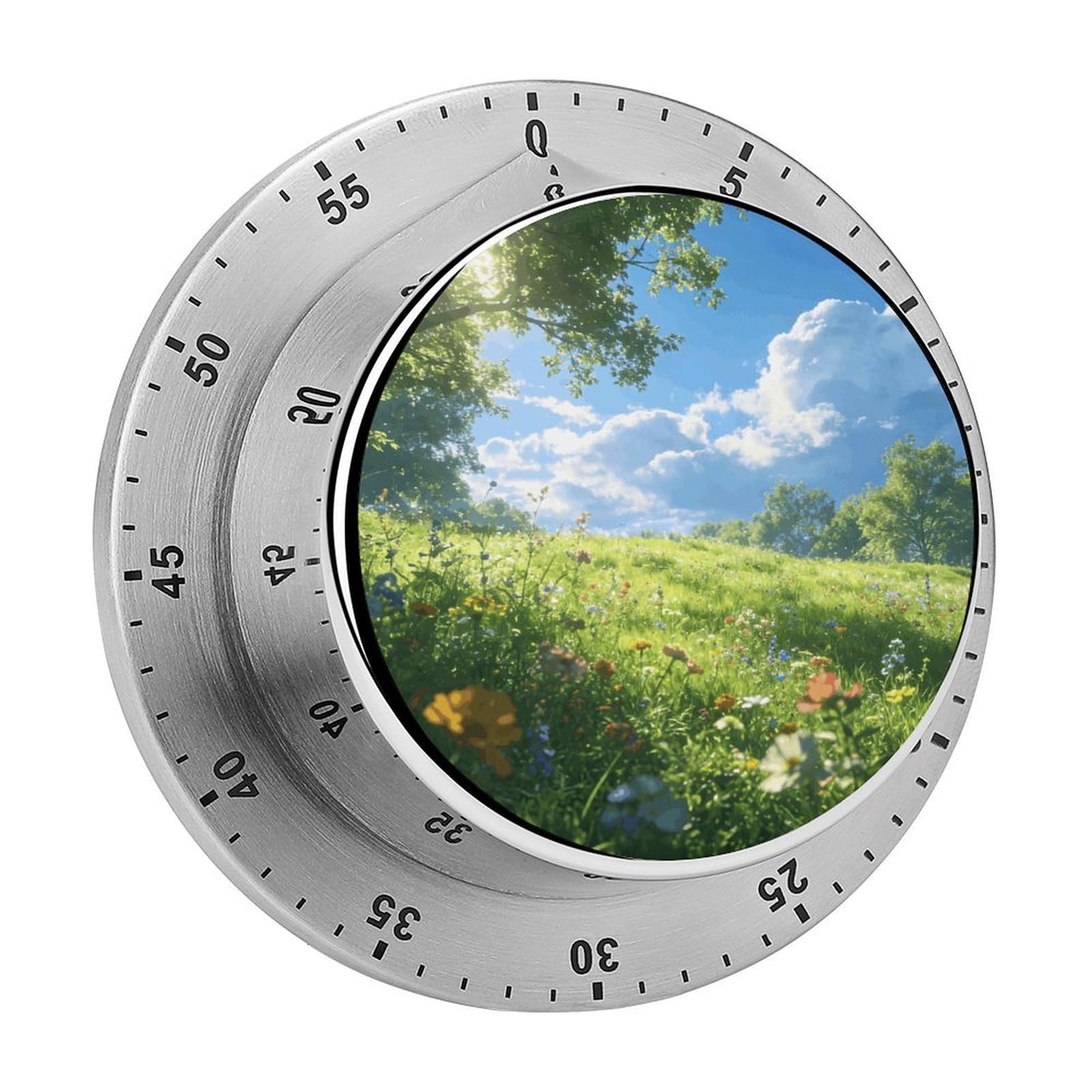 Meadow Mechanical Kitchen Timer, Magnetic Stainless Steel Countdown Timer, Loud Alarm Cooking Timer for Baking, Cooking, Fitness, Classroom, No Battery Needed