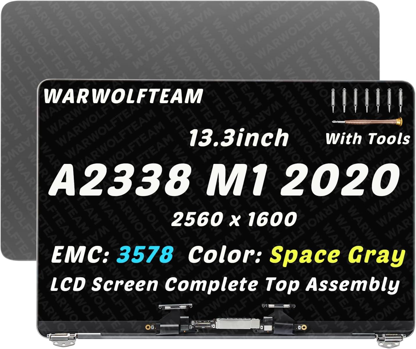 13.3in Compatible with MacBook Pro A2338 M1 2020 EMC 3578 661-17548 661-17549 MYD82 MYD83 MYD92 MYDA2 MYDC2 2560 x 1600 LCD LED Screen Replacement Complete Assembly(Space Gray)