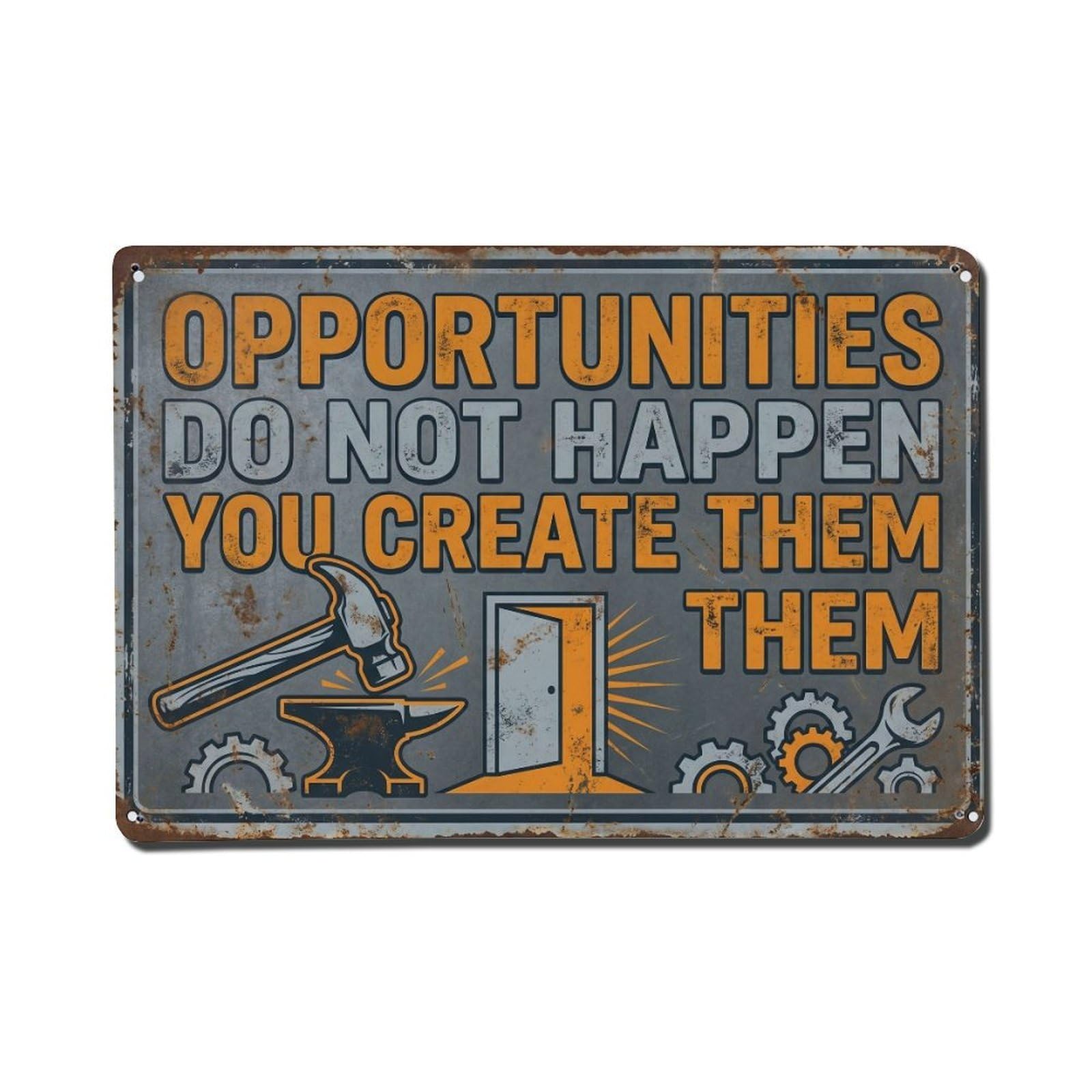 Opportunities Not Happen Create Retro Motivational Slogans 1 Metal Tin Sign Plaque Wall Decor for Cafe, Club Bar, Office, Home Garden Metal Poster 8x12Inch