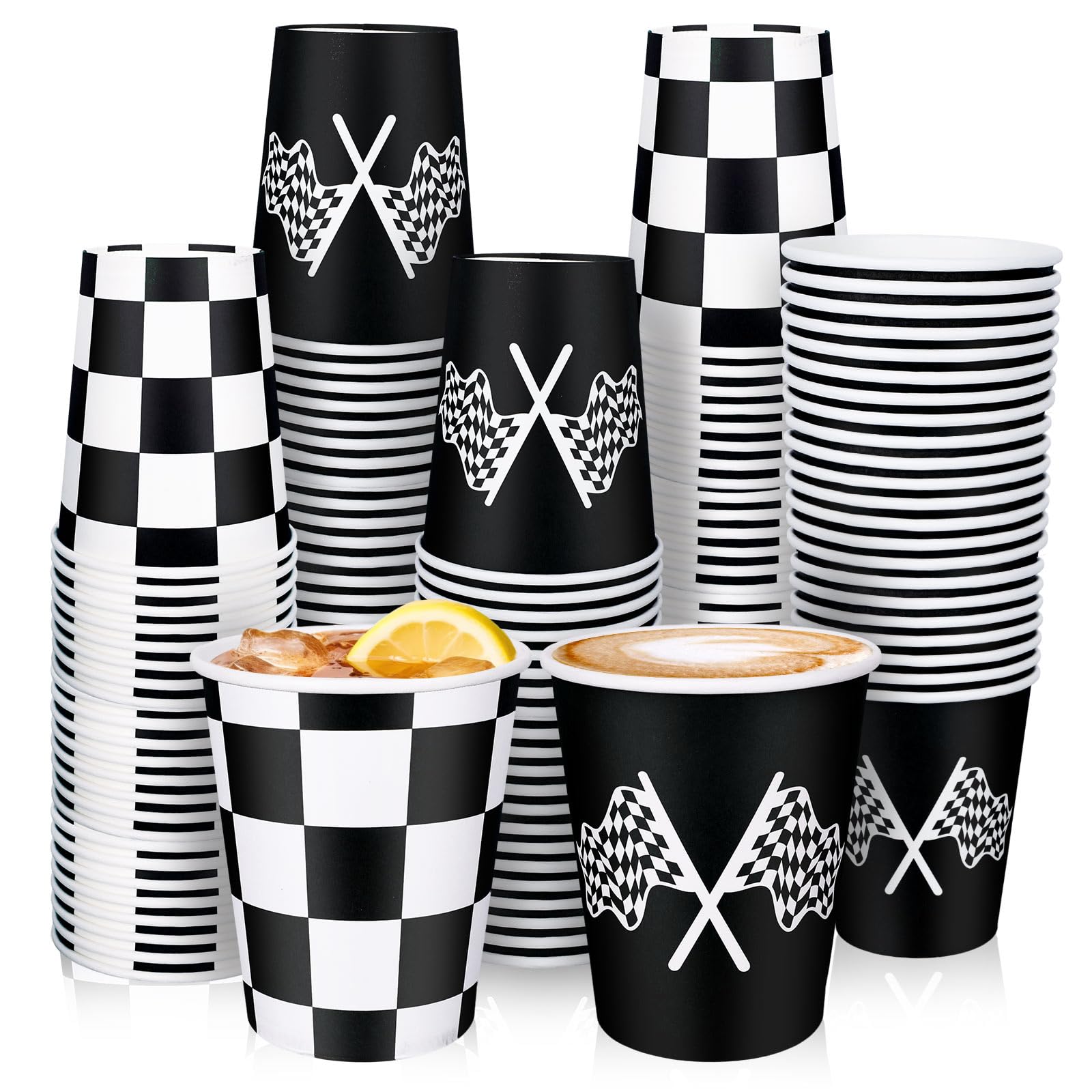 Amazon.com: Whaline 50Pcs Checkered Racing Paper Cups 9 oz White Black ...