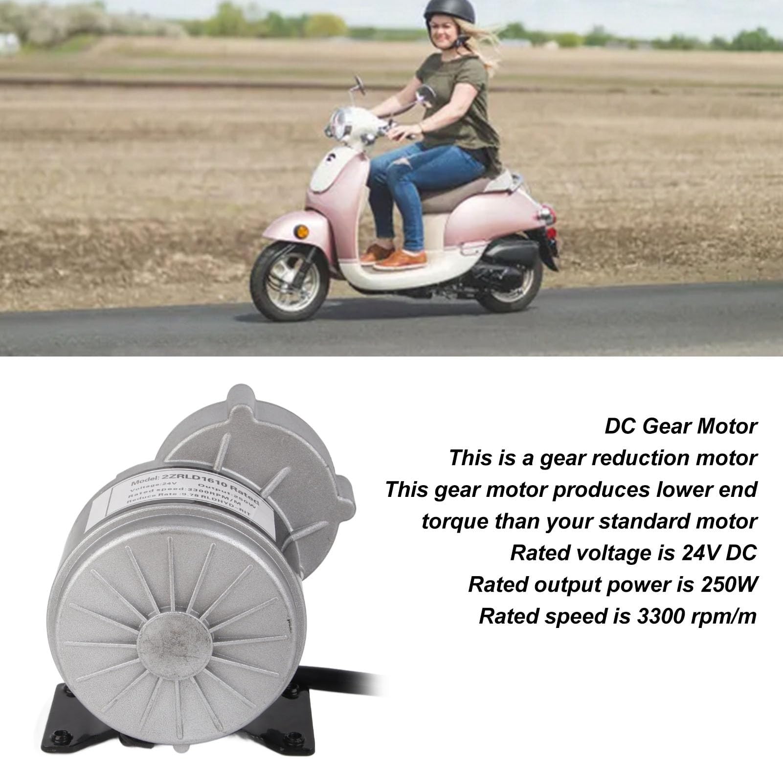 Motor Eléctrico de Reducción de Engranajes 24V 250W 3300RPM Piñón 13 Dientes