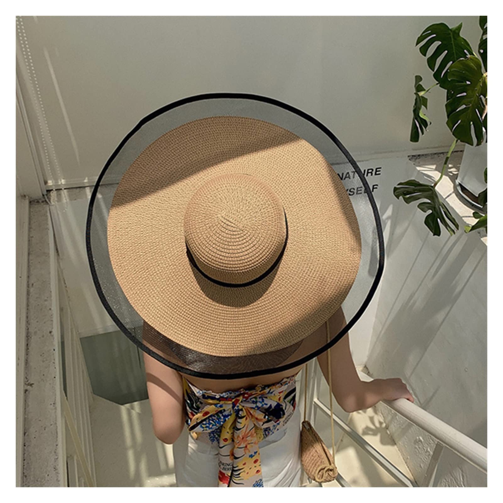 TOMYEUS Pamelas para Mujer Summer Sun Sol Berr Brim UV Protección Floppy Beach Sombrero Damas Sombrero de Paja Lace Big Brim Gat Sombrero Playa (Color : Khaki)