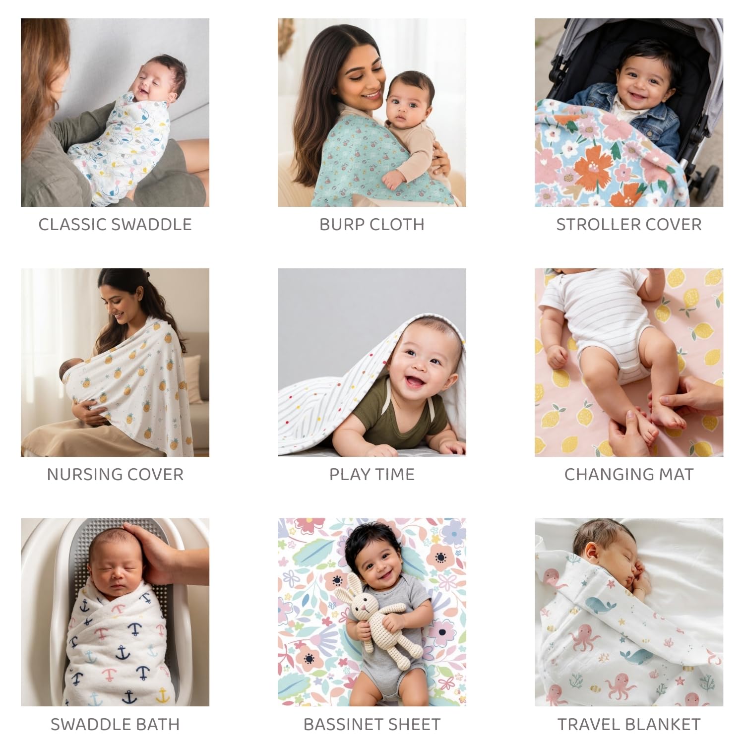 haus & kinder 100% Cotton Muslin Swaddle Wrap for New Born Baby | Pack of 3 (100×100 cm) | Baby Blanket & Swaddles for Newborn | Citrus Groove Collection 2
