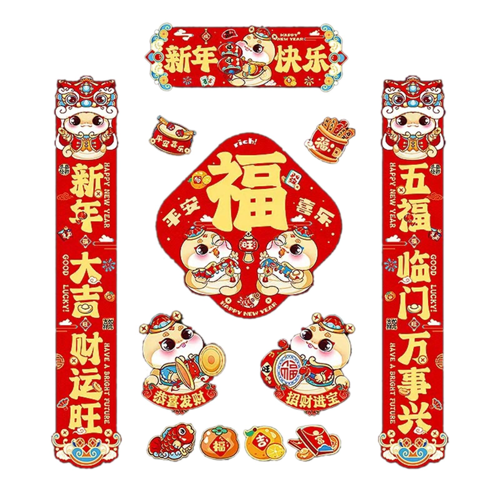 Tsophreniq Happy New Year Snake Year Couplets Set Spring Festival Door Decoration Wall Decals Window Sticker For Chinese New Year Window Sticker For Chinese New