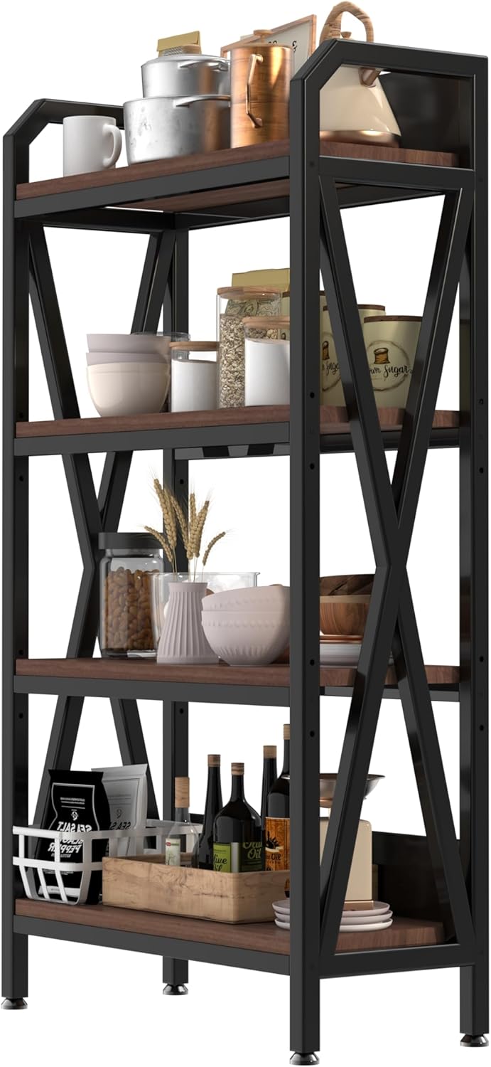 4-Tier Storage Shelf, 56.3 x 33.5 x 15.8 inches, Metal Frame with Wood Shelves, 240 lbs Weight Capacity per Shelf