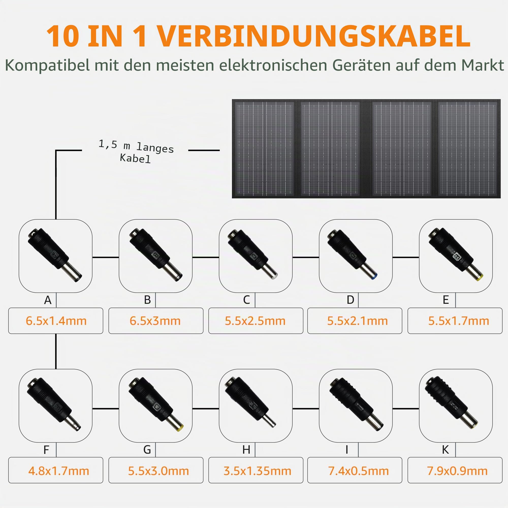 SinKeu 60W Tragbares Solarpanel für Powerstation, Solargenerator, Telefone, wasserdicht, faltbares monokristallines Solarladegerät mit DC/USB-A/Typ-C-Ausgängen für Outdoor-Camping, netzunabhängiges