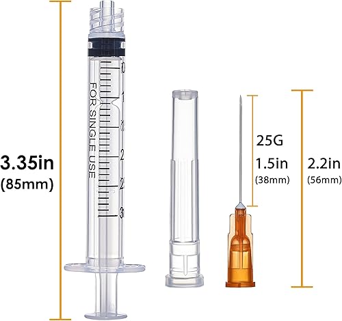 Miniatura 2 de Arrebol Jeringa de 0.1 fl oz con aguja Luer Lock, herramienta de jeringa desechable de plástico para laboratorios científicos, recarga de líquidos,