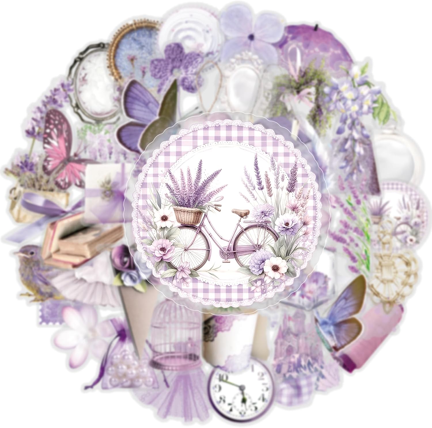 50Pcs Purple Literary Transparent Stickers Pack,Aesthetic Stickers for Scrapbooking Journaling Junk Journal Scrapbook Supplies - Waterproof Transparent for Resin Crafts Decorative