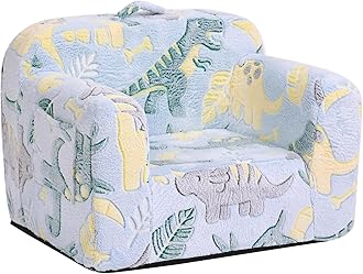 Tiita Kids Sofa, Childrens Couch with Carry Handle, Portable Toddler Foam Sofa Couch, Glow in The Dark Nursery Kids Couch, Lightweight Kids Chair for Playroom, Dorm Room, Small Space, Grey Dinosaur