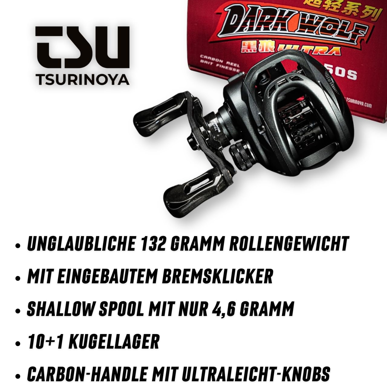 LMAB Baitcast Combo Light - La Moustique Baitcaster Rute und Tsurinoya Dark Wolf Ultra KF50S Rolle mit Schnur im Set, für Anfänger bis Profi, Angelrute