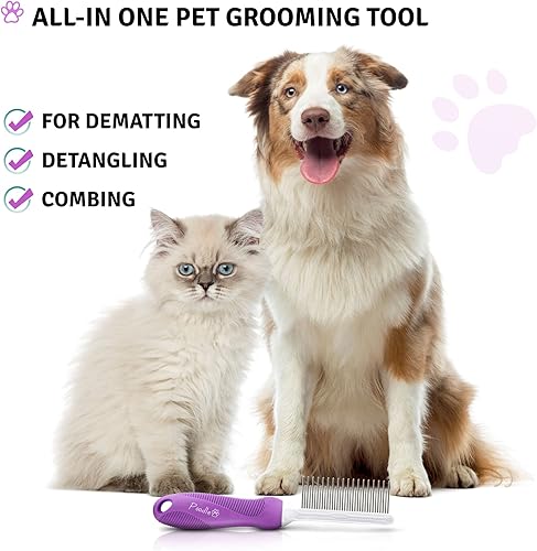 Miniatura 4 de Peine desenredante para mascotas con dientes largos y cortos de acero inoxidable para eliminar el pelo enmarañado nudos y enredos accesorios para