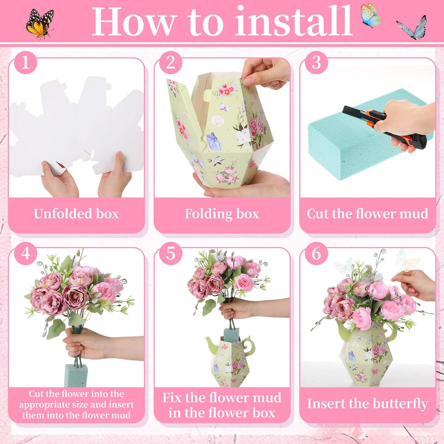 Daifunli 6 Sets Tea Party Princess Decorations Flower Boxes Afternoon Teapot Centerpieces for Table Teapot Vase Table Decor Baby Shower Birthday Supplies Floral Tea Themed Wedding Party Favor