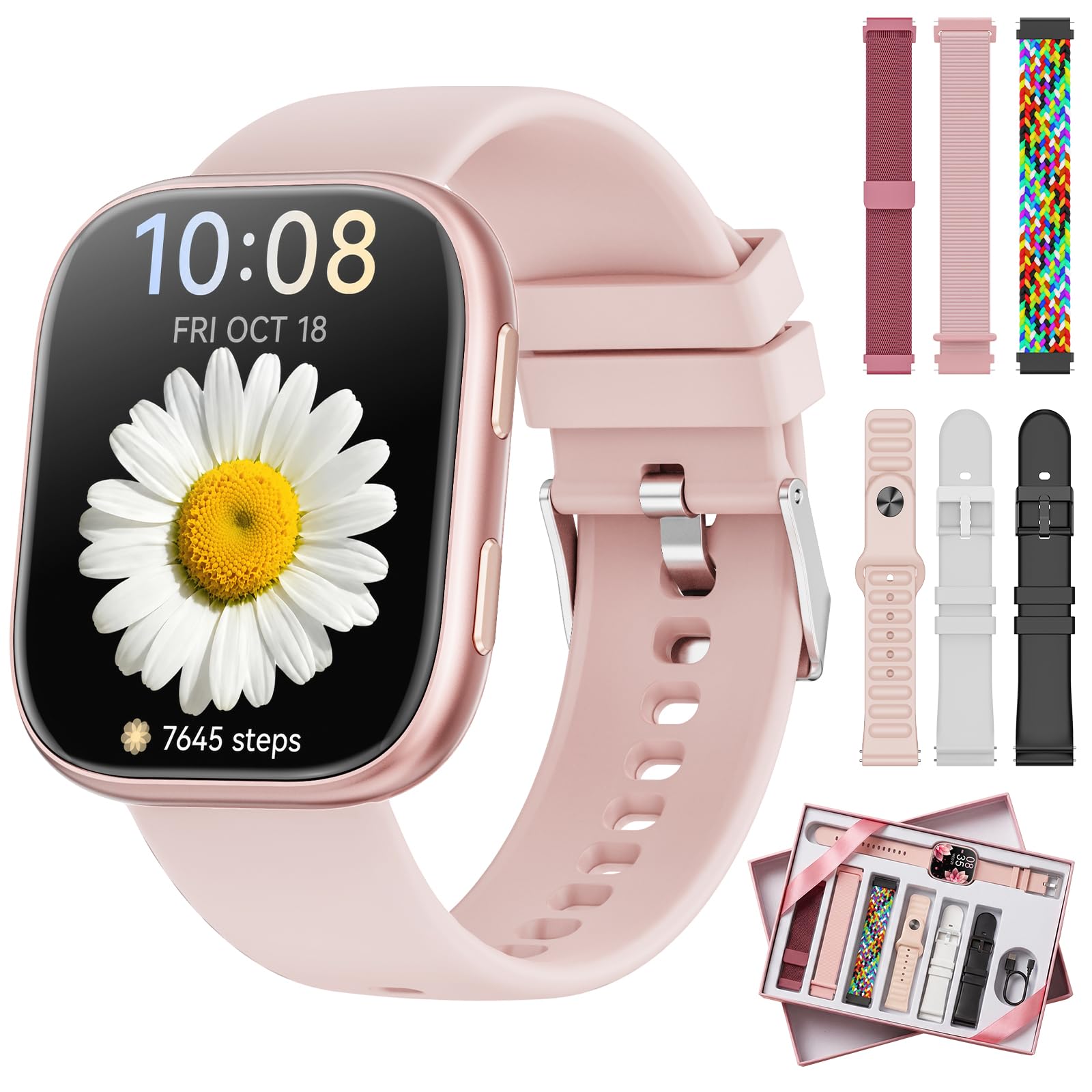 Montre Connectée Femme pour 7 Bracelets et Coffret Cadeau, 1.83'' HD Smartwatch avec Appel Bluetooth, Montre Connectée pour Cardiofréquencemètre, Sommeil, 100+ Modes Sportifs, IP68 Etanche FR I