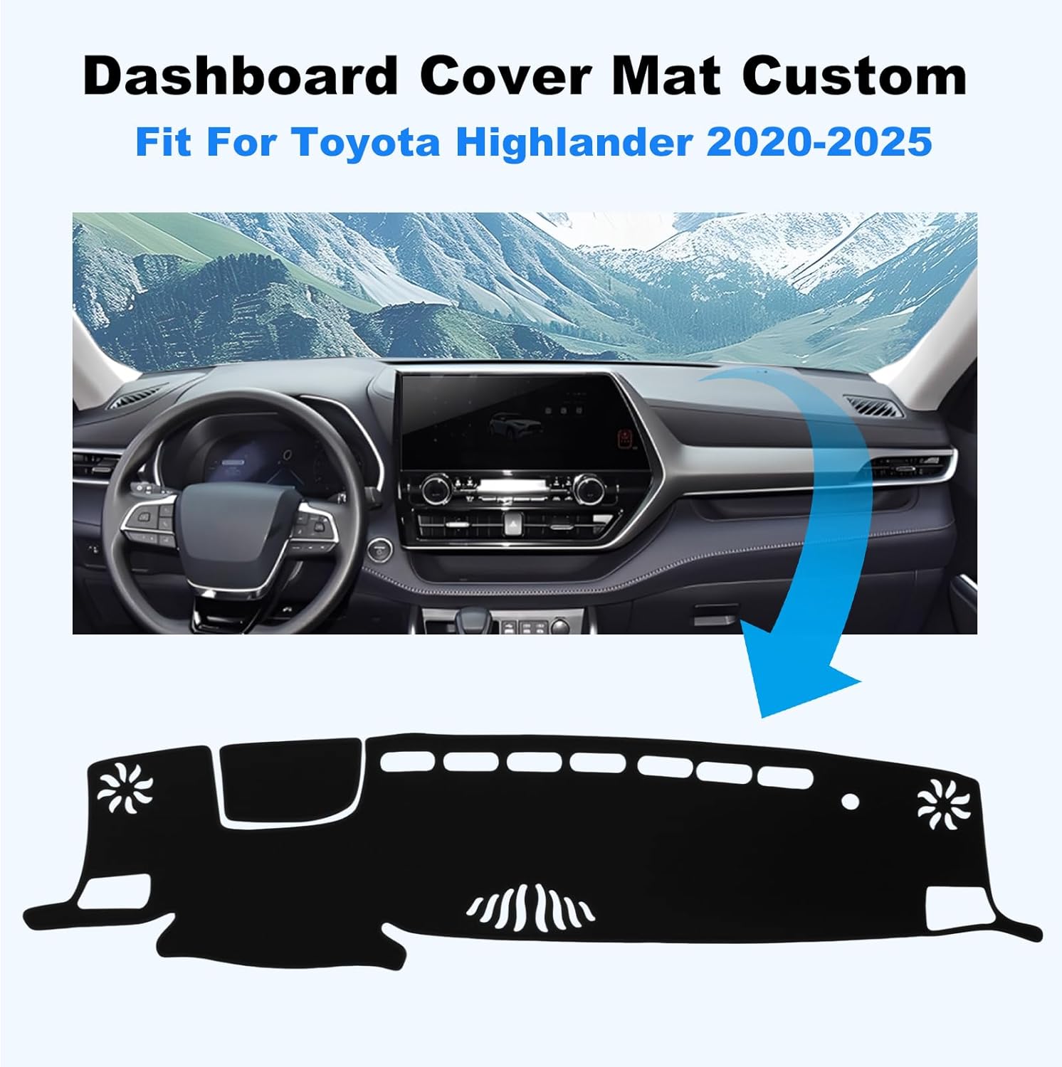 Dash Cover Mat for 2020-2025 Toyota Highlander Accessories Dashboard Cover Pad Sunshield Non-Slip Polyster Interior No Glare UV Rays Protector Custom Fit Center Console Dash Mat