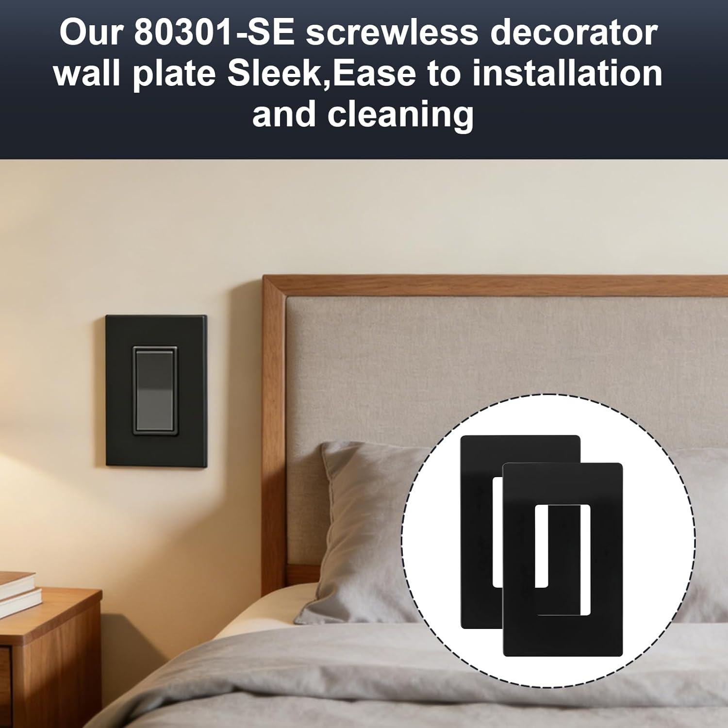 1-Gang Screwless Decorator Wall Plate Black,Screw Smooth Face Switch Plates for Leviton 80301-SE, 1-Gang Screwless Wall Plate Receptacle Outlet Cover 80301-SE Black 2-Pack