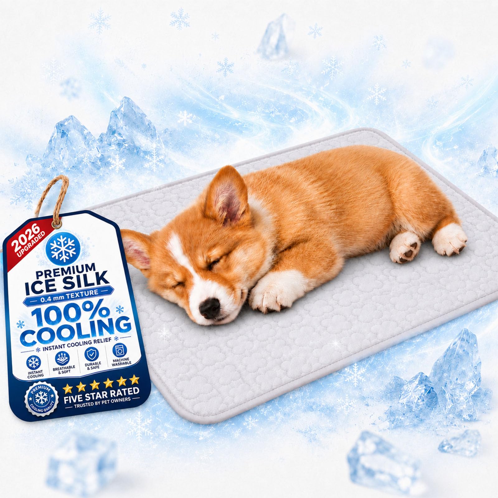 2026 Pressure Activated Cooling Mats for Dogs, Washable Ice Silk Self Cooling Dog Mat Large, Breathable Non Slip Pet Cooling Mat for Dogs Large, Cats, Crates, Sofa, Car & Garden，GRAY：XS(40 * 30cm)