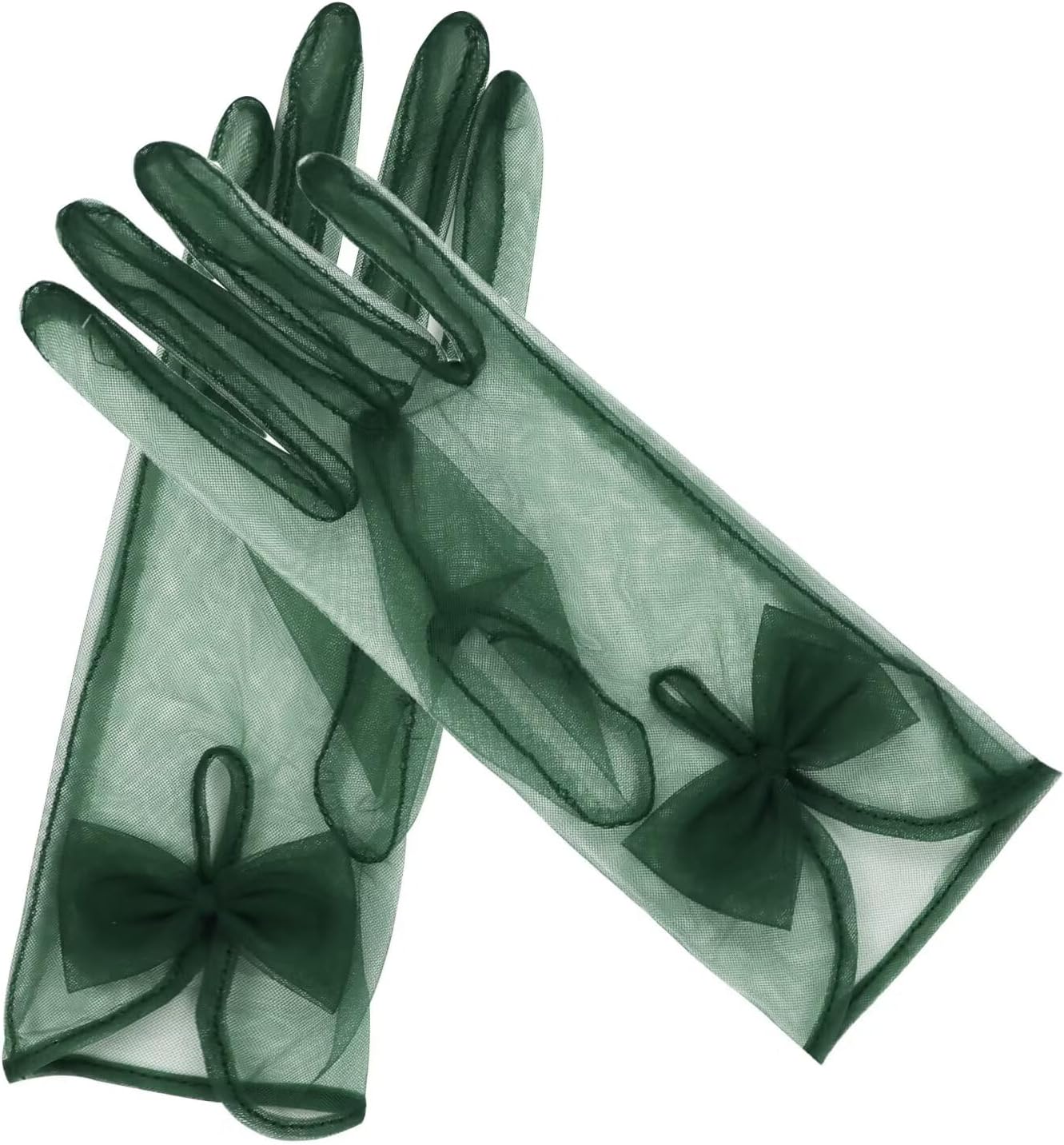 QRBTSCL Women's Short Tea Party Gloves Tulle Gloves with Bowknot Mesh Glove Wedding Bridesmaids Evening Party Glove - Image 3