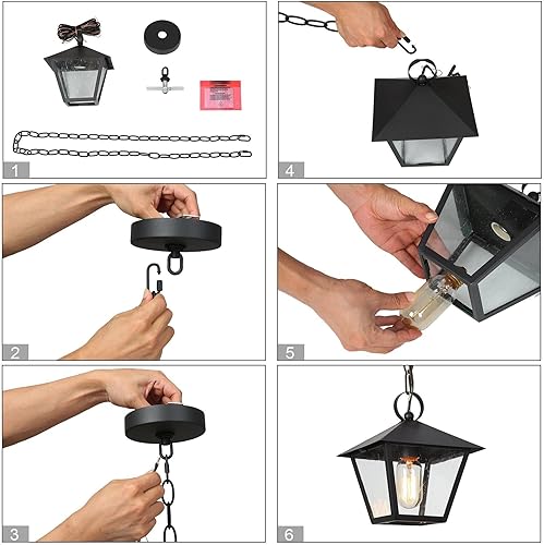 Miniatura 8 de LALUZ Luces colgantes negras para exteriores, impermeables, para exteriores, para colgar en el techo, 1 luz, antioxidante, luz de porche al aire